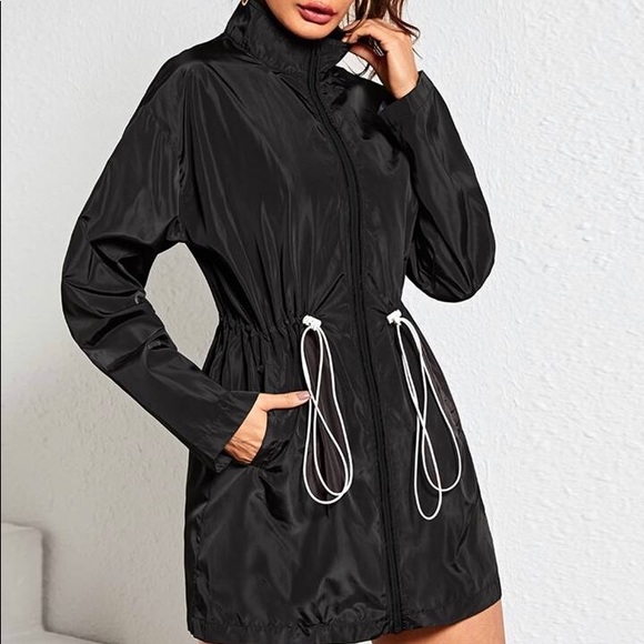 NWT Black Windbreaker Jacket Sporty Coat - Picture 3 of 7